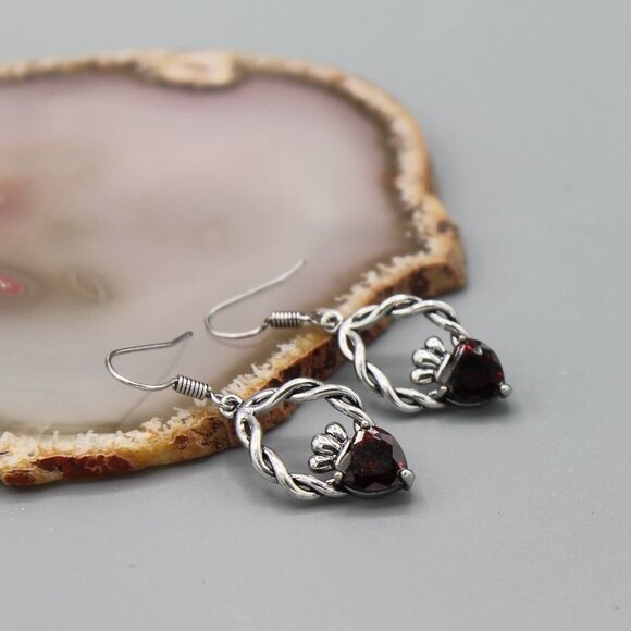 Jewelry earrings Claddagh Irish symbol red silver tone drop dangle new - Picture 1 of 8